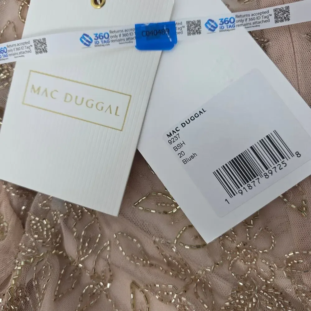 Mac Duggal 9237 Blush Beaded Tulle Formal Gown Long Sleeve Size 20 Dress - Picture 3 of 15